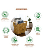 Rectangular Water Hyacinth Dustbin for Home & Kitchen - Durable Waste Bin for Everyday Use