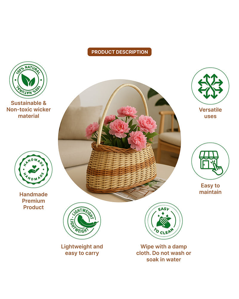 Handwoven Wicker Fruit Basket & Storage Organizer for Kitchen & Home Use