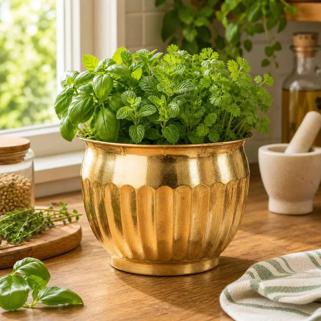 Brass Round Bucket Planter Pot (4 Inch) Vedansh Craft