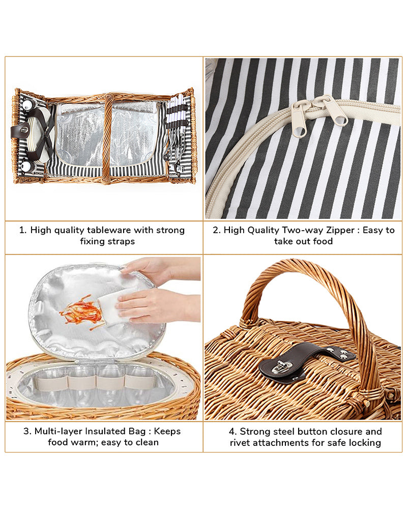 Multi-Purpose Wicker Picnic Basket for Food, Picnic, and Leisure Use