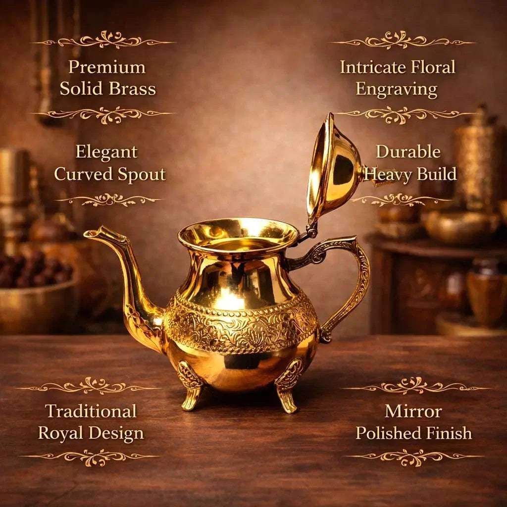 Brass Leaf Design Mughlai Tea Pot with Lid Vedansh Craft