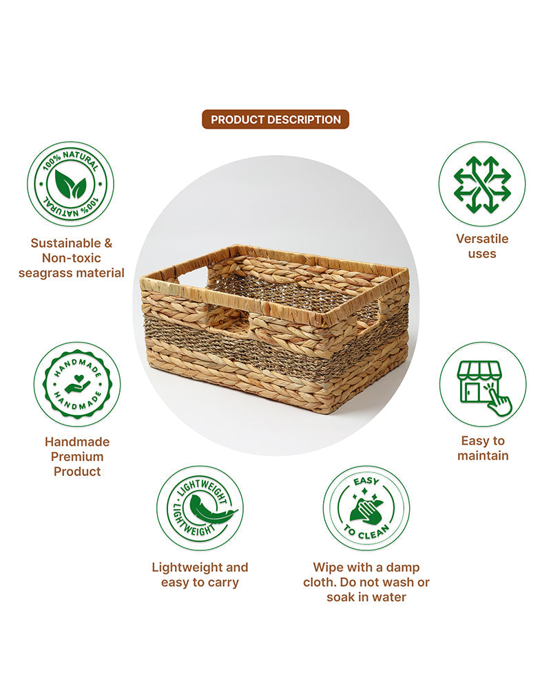 Durable Water Hyacinth Storage Organizer Baskets for Kitchen, Shelf, and Home Organization