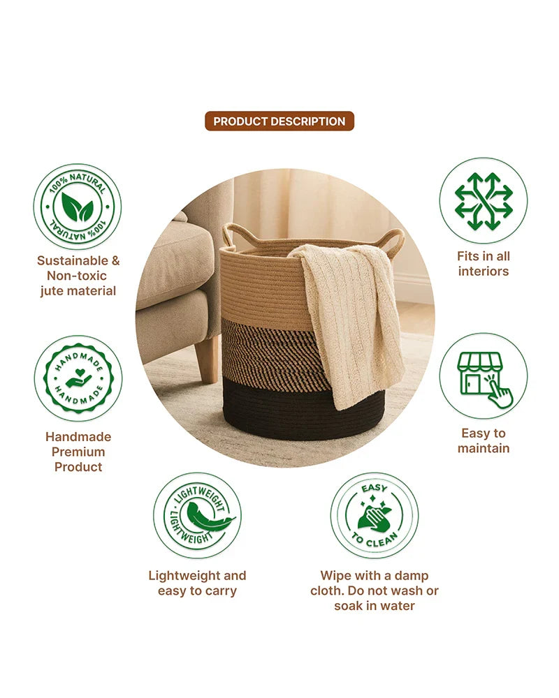 Jute Laundry Basket for Clothes and Toy Storage, Jute Storage Basket and Laundry Bag