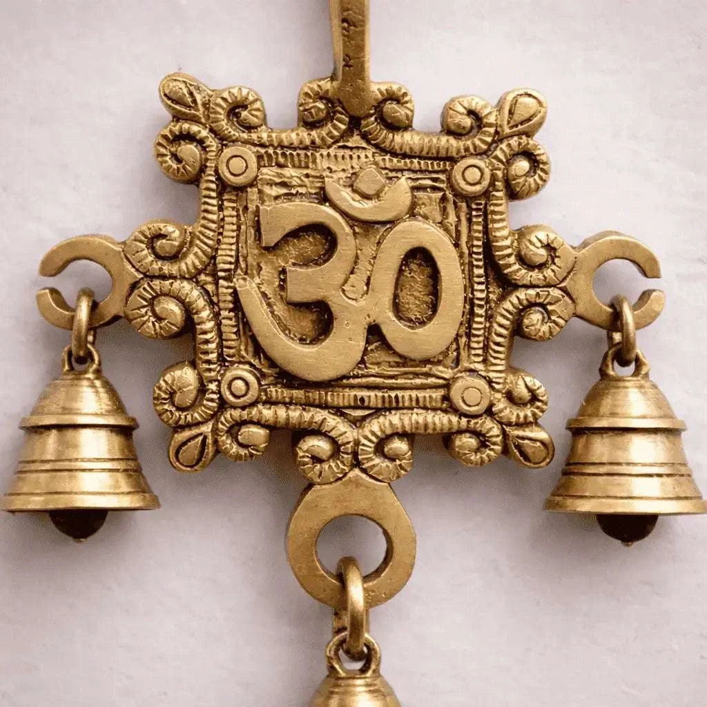 Brass Om Wall Hanging With Bell (7 Inch) Vedansh Craft