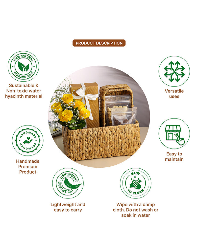 Home Storage Water Hyacinth Baskets for Organizing Clothes, Kitchen Items, and Shelves