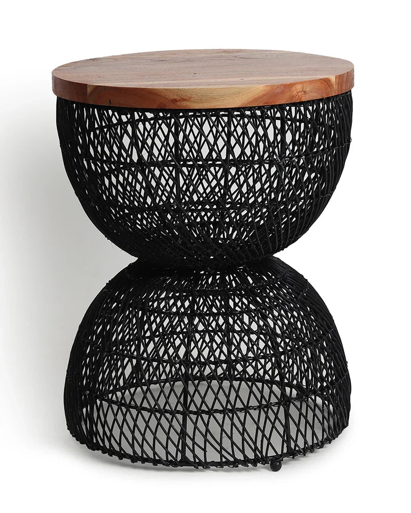 Black Rattan Stool for Home Styling and Corner Display