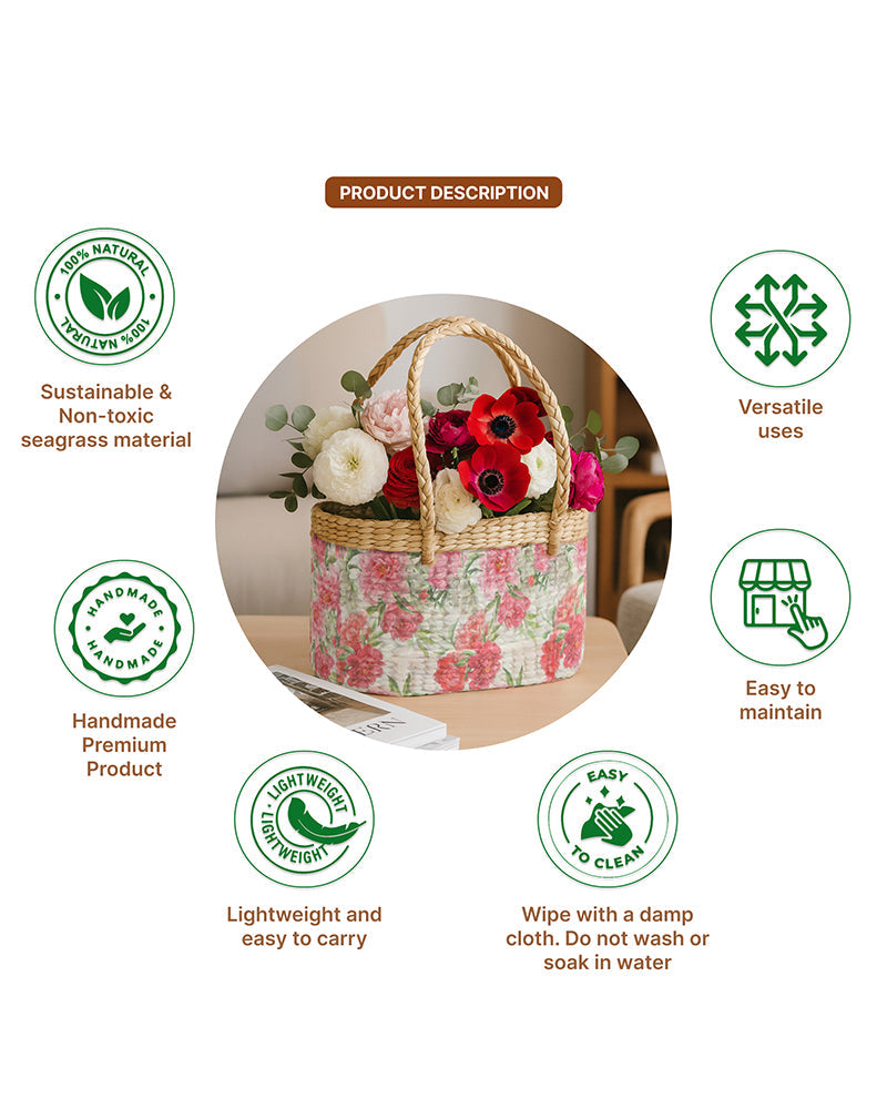 Portable Seagrass Tiffin & Picnic Basket for Travel, Lunch & Picnic Trips