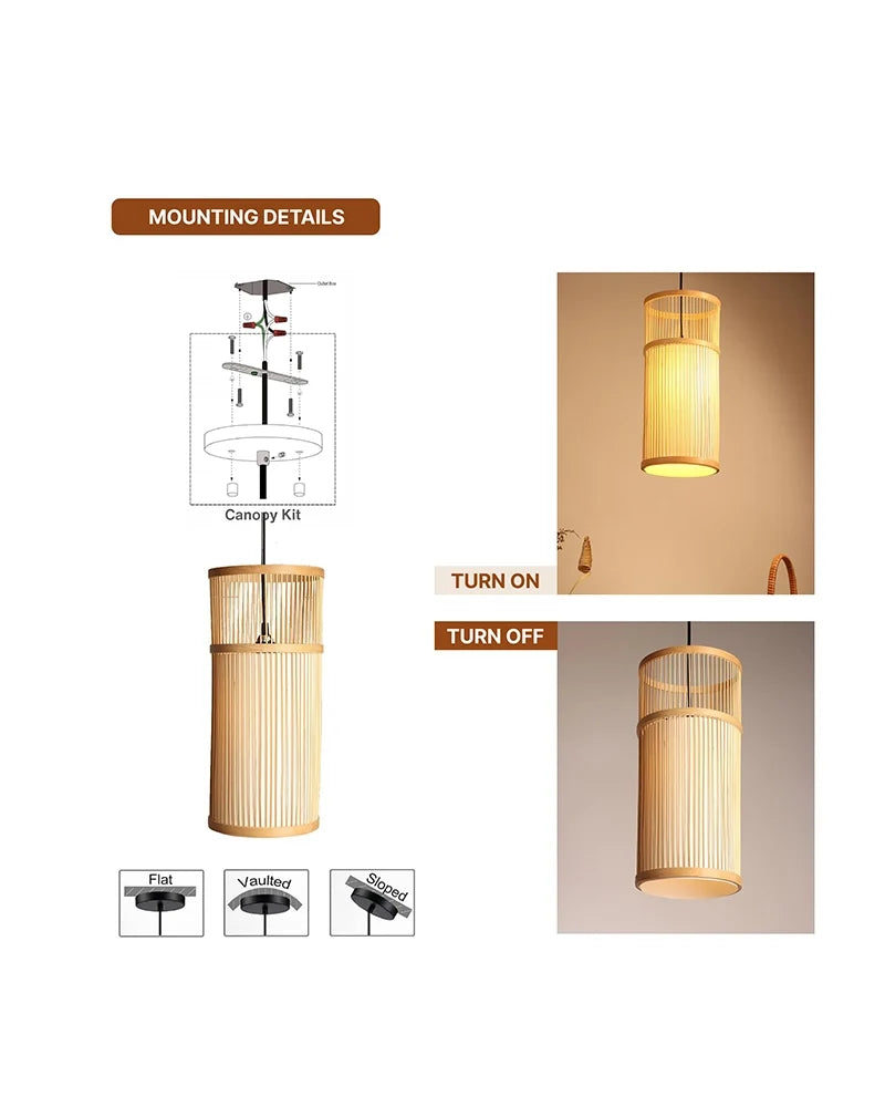 Boho Bamboo Hanging Lamp for Cafe and Home Interiors