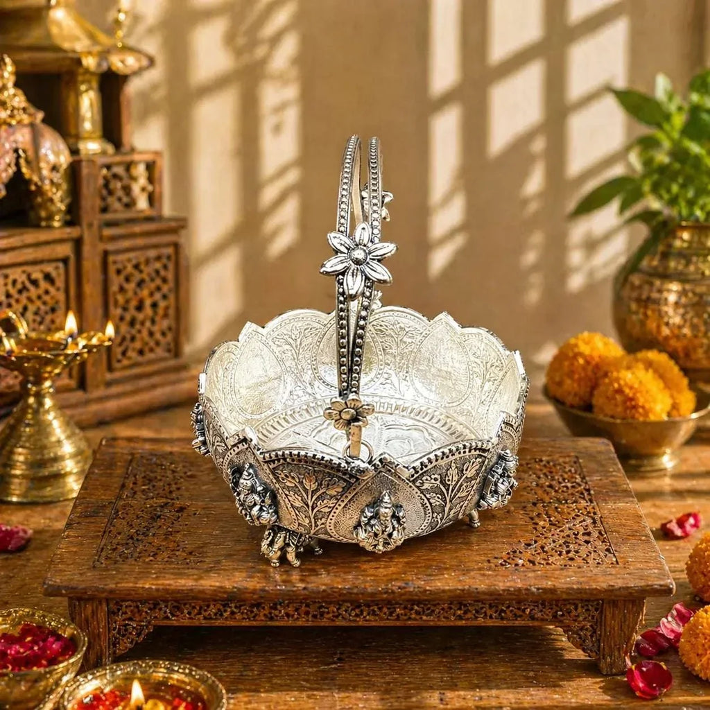 Brass Ashtalakshmi Basket With Handle And Leg (3.5 Inch) Vedansh Craft