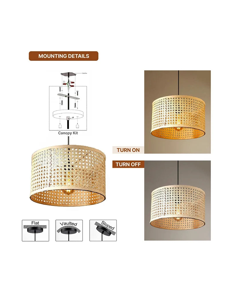 Rustic Rattan Pendant Light for Balcony and Hall