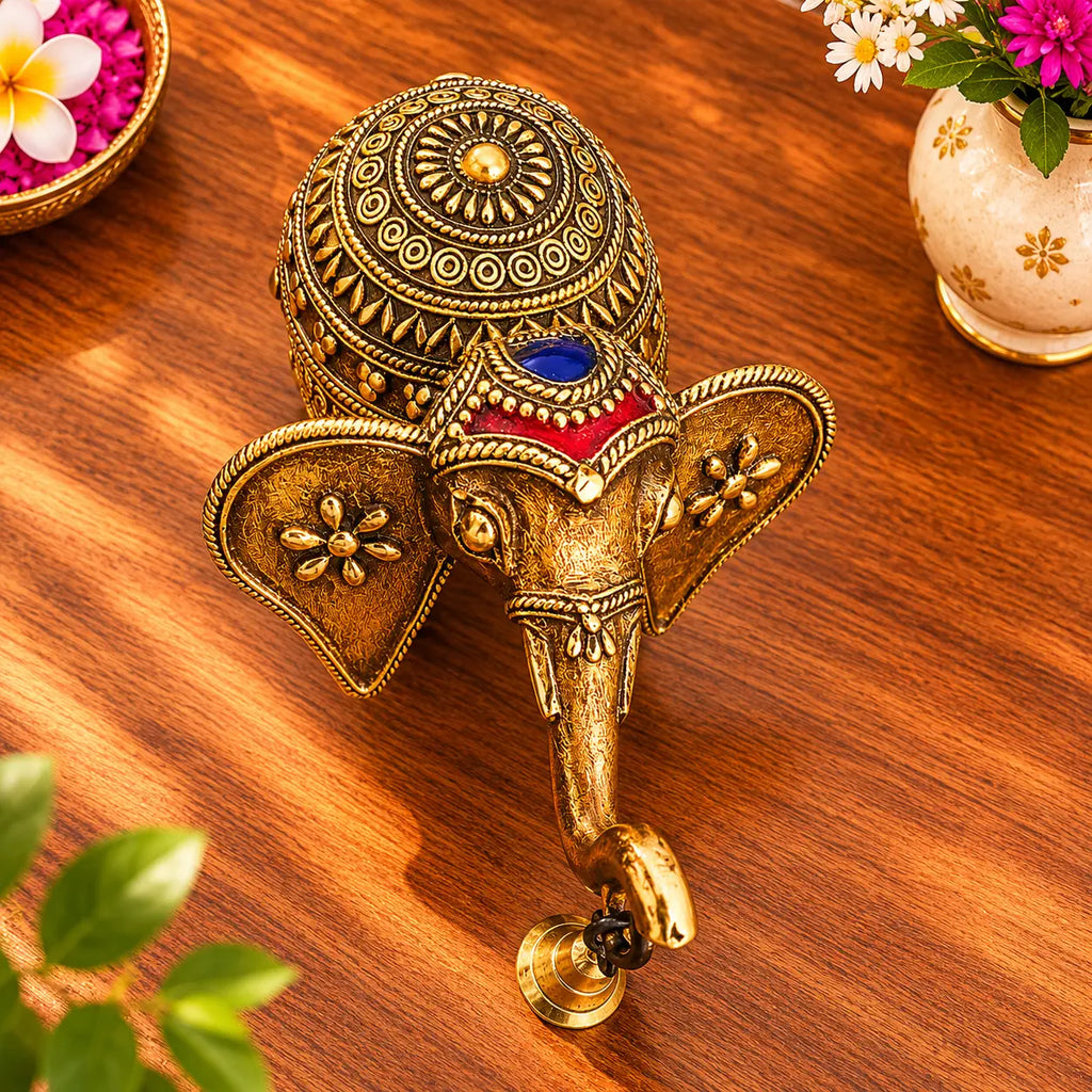Brass Handcrafted Dhokra Elephant Statue With Bell (5.5 Inch) Vedansh Craft