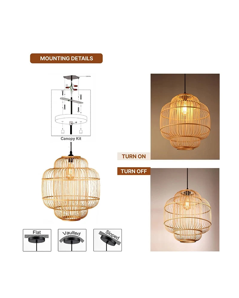 Natural Bamboo Pendant Light for Balcony and Hall