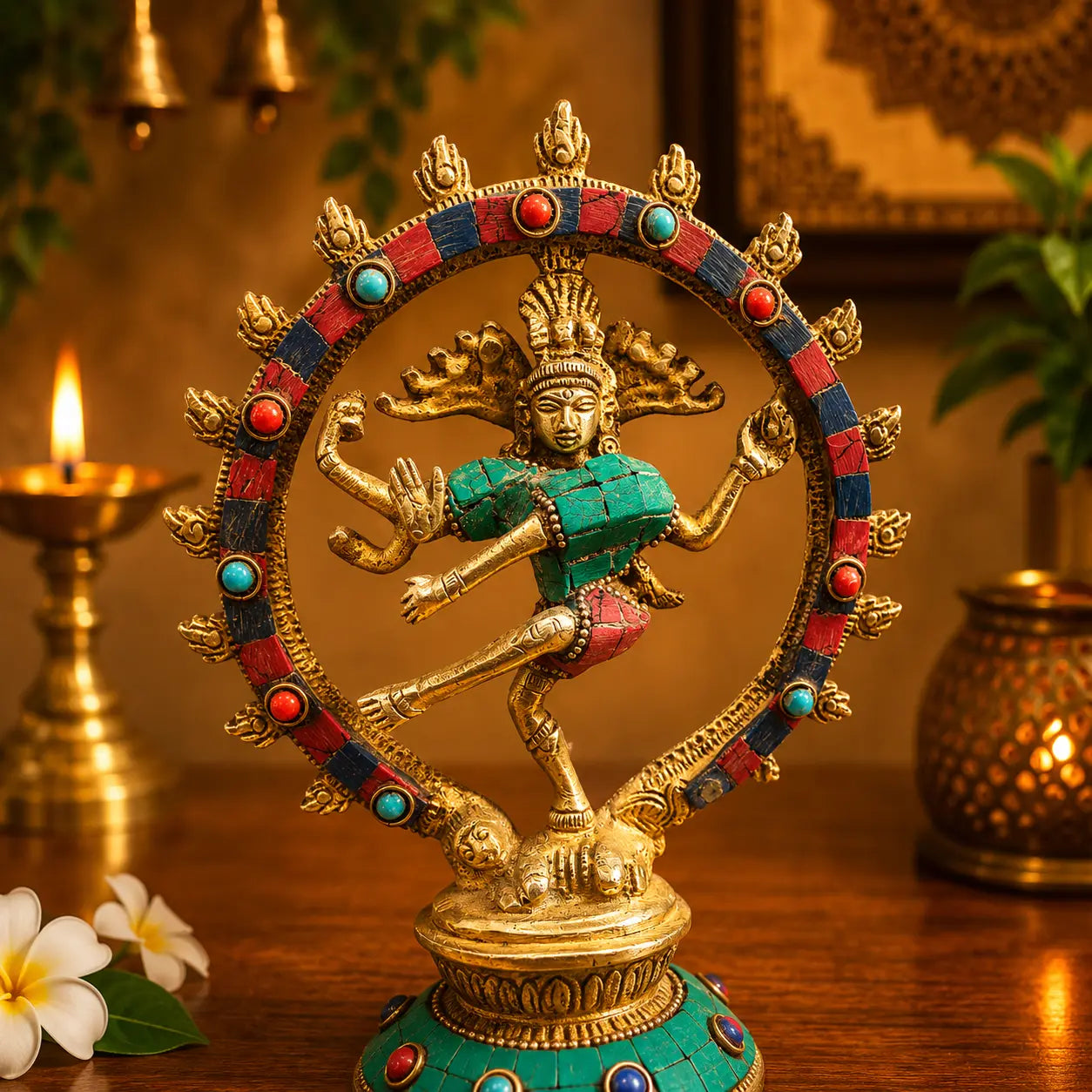 Brass Stone Work Nataraja Dancing Shiva Idol Vedansh Craft