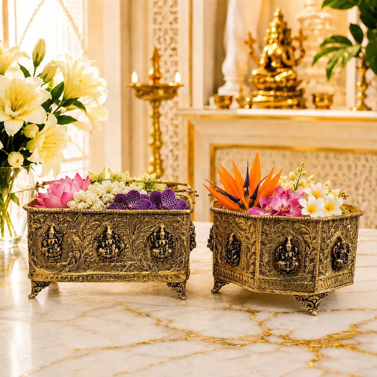 Brass Ashtalakshmi Basket With Handle And Leg (4 Inch) Vedansh Craft
