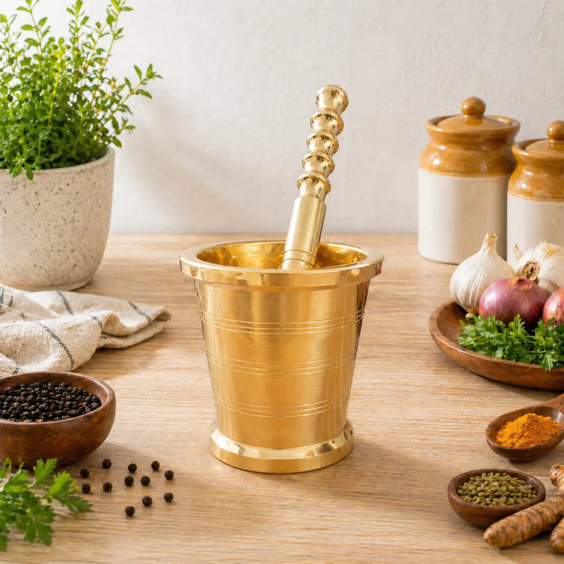 Brass Mortar And Pestle (Okhli) Vedansh Craft