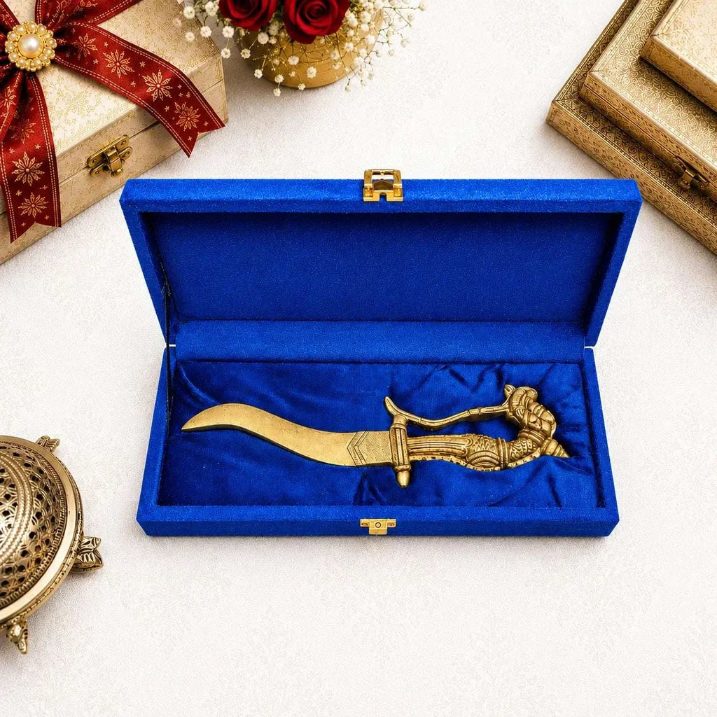 Brass Handcrafted Katar with Velvet Gift Box – Premium Indian Decor (9.5 Inch) Vedansh Craft