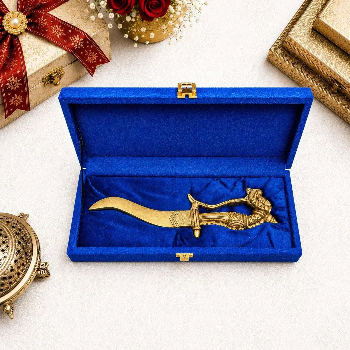 Brass Handcrafted Katar with Velvet Gift Box – Premium Indian Decor (9.5 Inch) Vedansh Craft