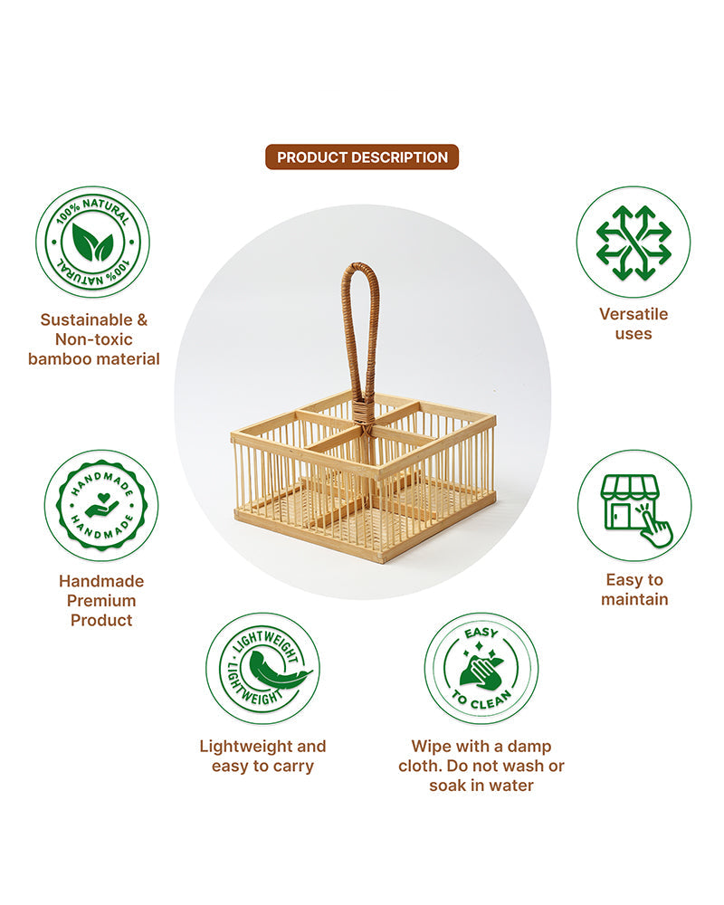 Multi-Purpose Bamboo Spoon Stand Caddy - Kitchen and Table Organiser