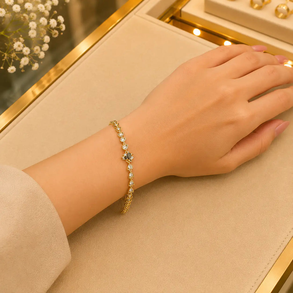 Leaf & Vine Tennis Bracelet for Women | CZ Stones, Gold-Tone Clasp Vedansh Craft