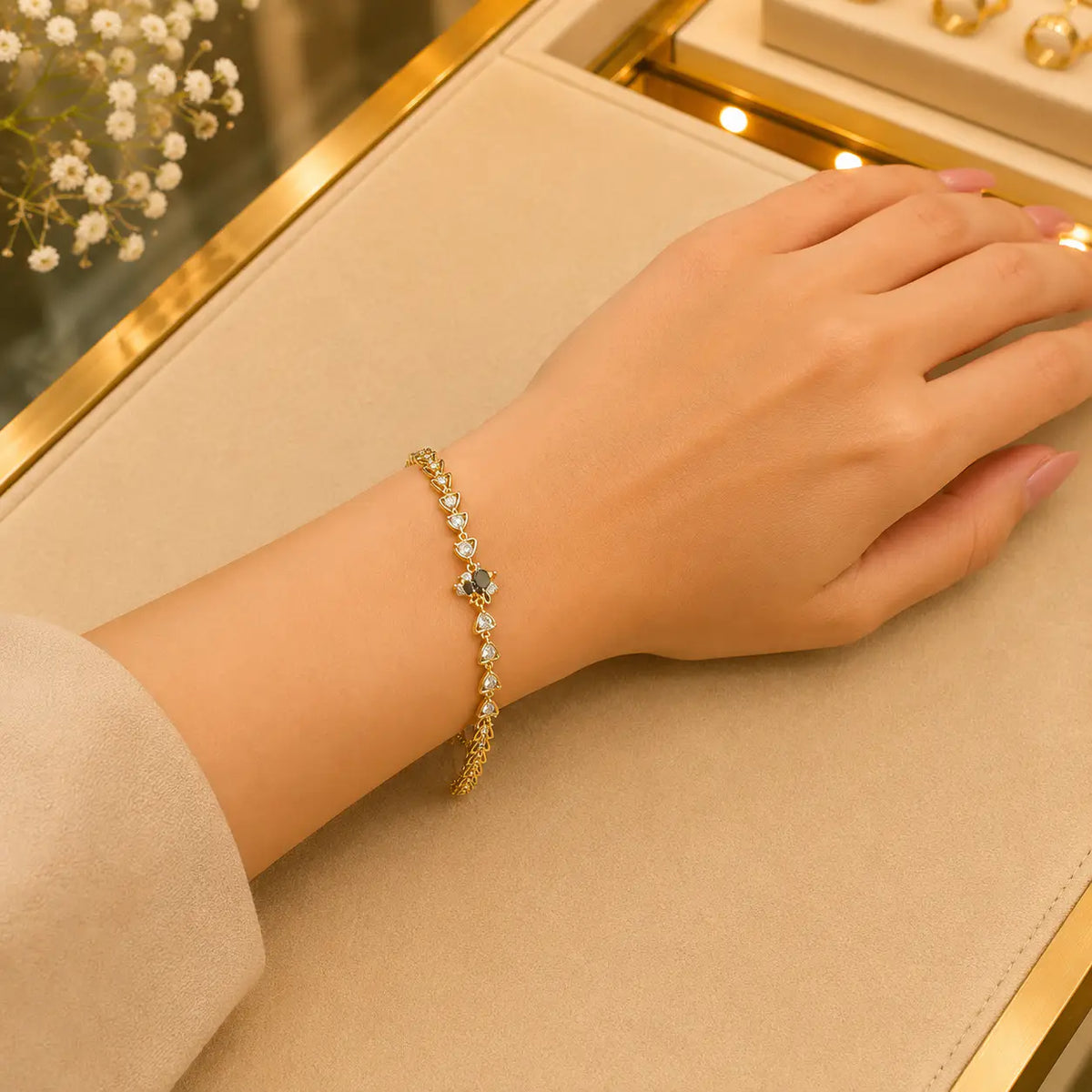 Leaf & Vine Tennis Bracelet for Women | CZ Stones, Gold-Tone Clasp Vedansh Craft