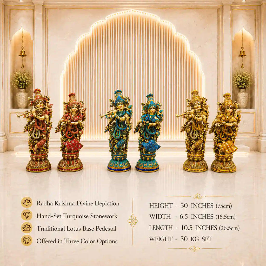 Brass Stone Work Standing Radha Krishna Statue Set (30 Inch) Vedansh Craft