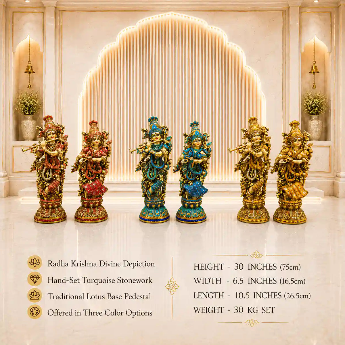 Brass Stone Work Standing Radha Krishna Statue Set (30 Inch) Vedansh Craft