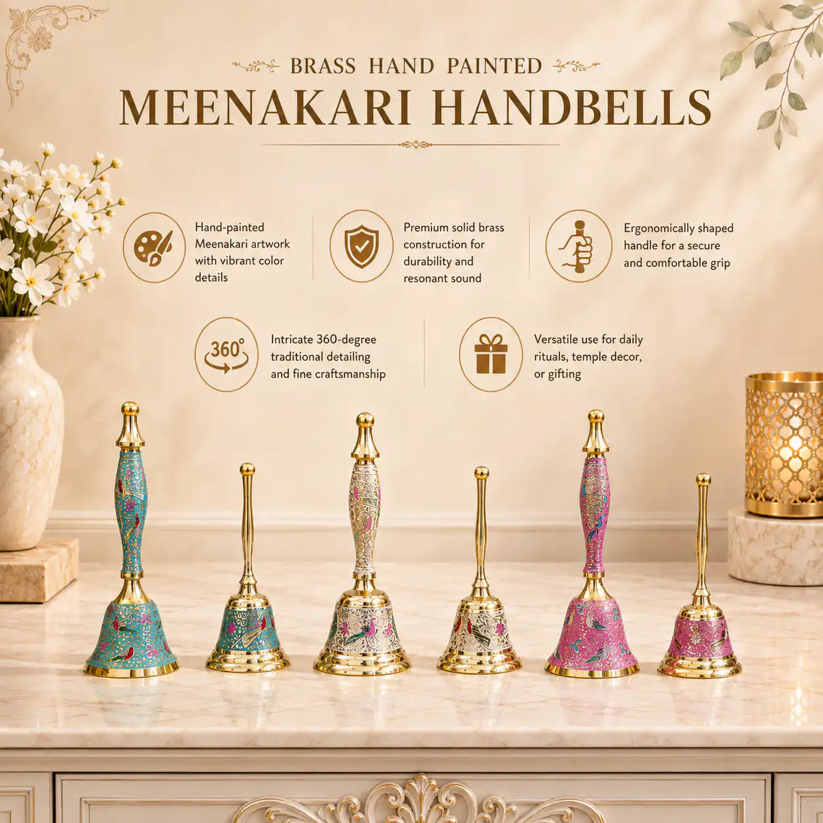 Brass Hand Painted Meenakari Handbell Vedansh Craft