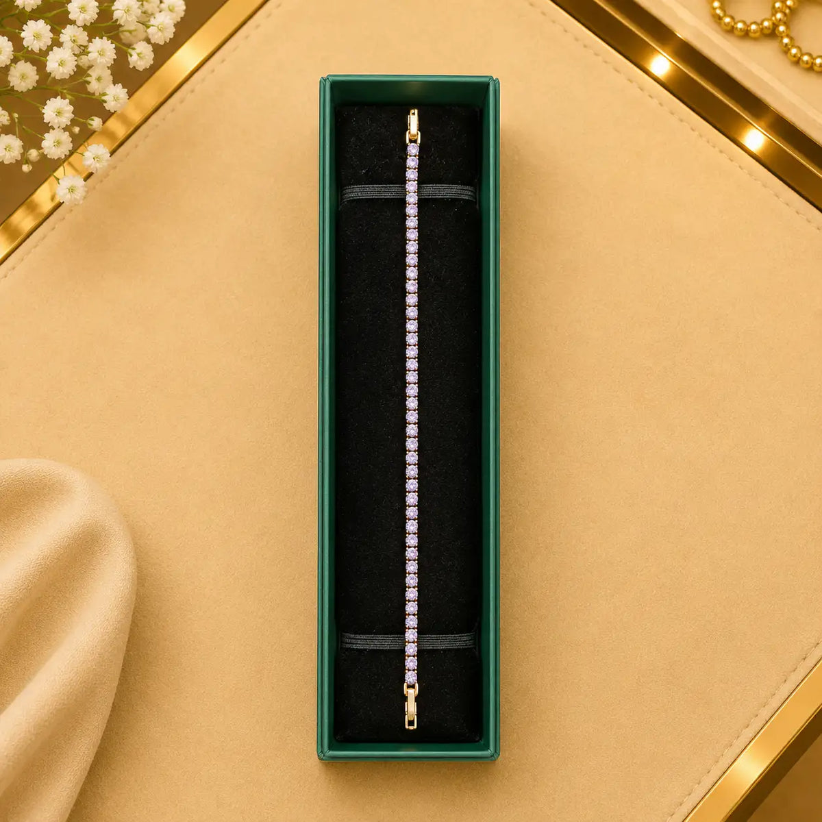 Thin Linear CZ Tennis Bracelet for Women | Gold-Tone Clasp, Gift Box Vedansh Craft