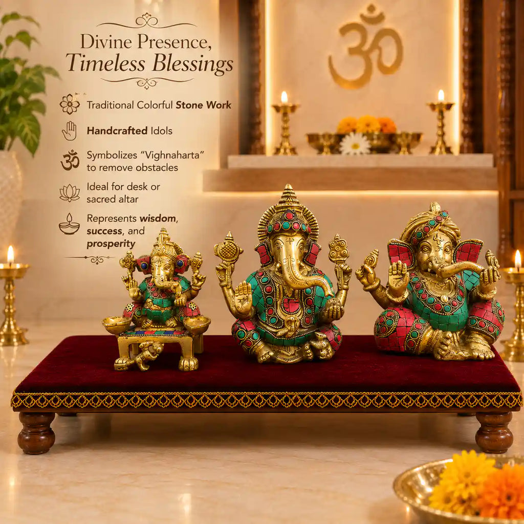 Brass Stone Work Sitting Ganesha Idol Vedansh Craft