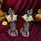 Brass Silver Plated Lightweight Peacock Samai/Lamp Pair Vedansh Craft