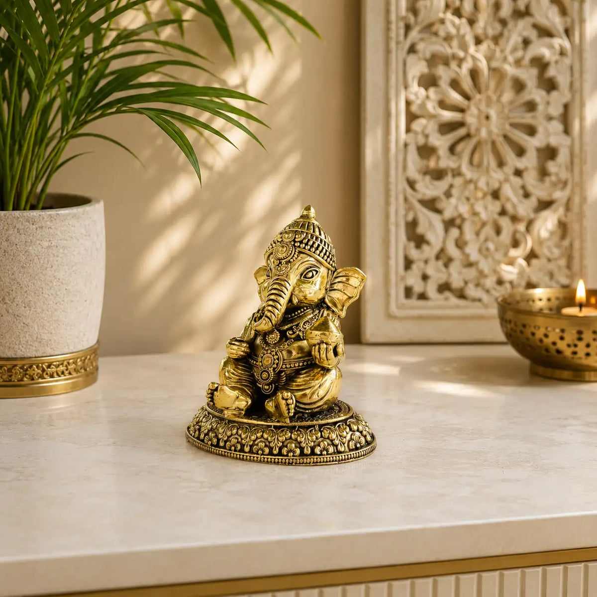 Brass Lightweight Right Trunk Sitting Ganesha Idol Vedansh Craft