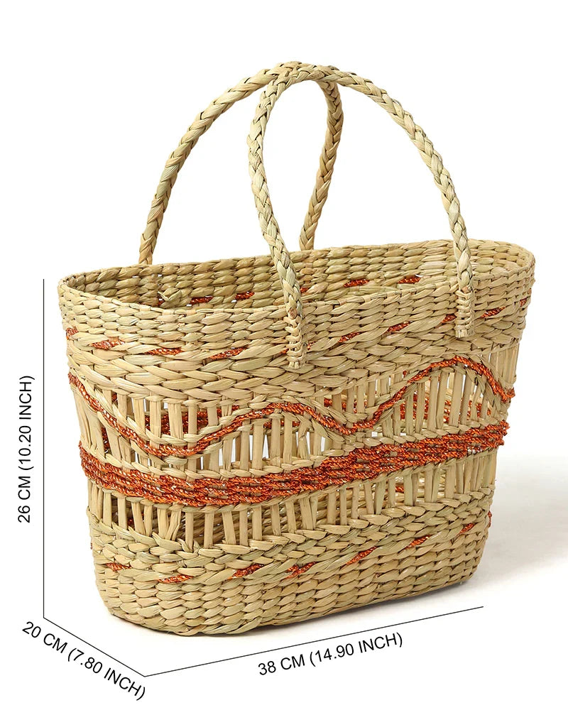Handmade Seagrass Tote Bag for Storage, Shopping & Market Use