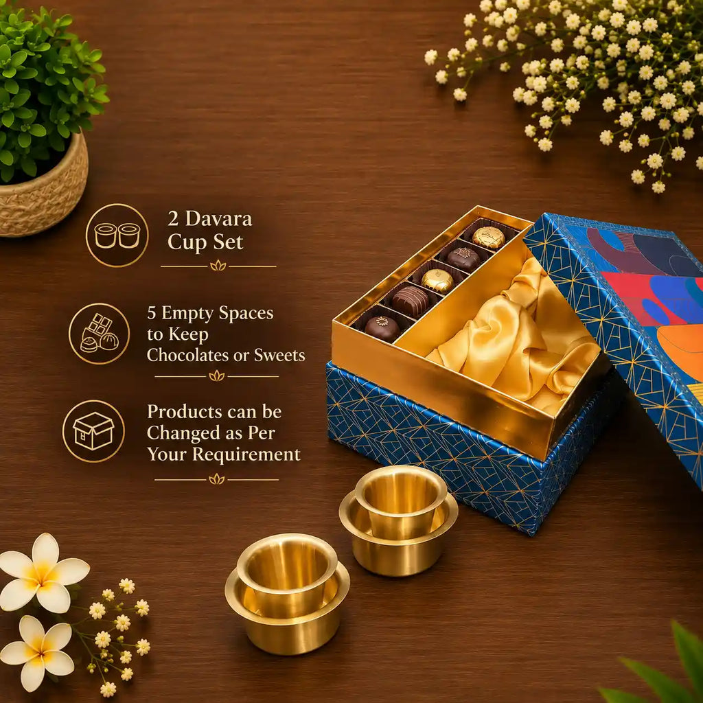 Brass Matt Finish Davara Cups Set Corporate/Gift Hamper Vedansh Craft