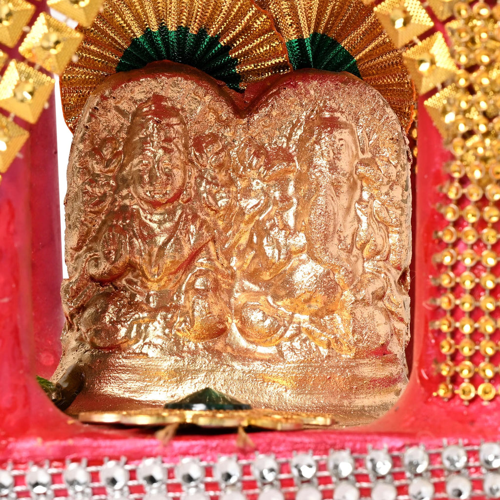 KSI Lakshmi Ganesh Temple for Diwali Puja with 4 Diyas on top, Made of Earthen Clay Lakshmi Ganesh Murti for Diwali Puja, 13 cm x 13 cm x 20 cm (LxWxH)