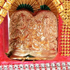KSI Lakshmi Ganesh Temple for Diwali Puja with 4 Diyas on top, Made of Earthen Clay Lakshmi Ganesh Murti for Diwali Puja, 13 cm x 13 cm x 20 cm (LxWxH)