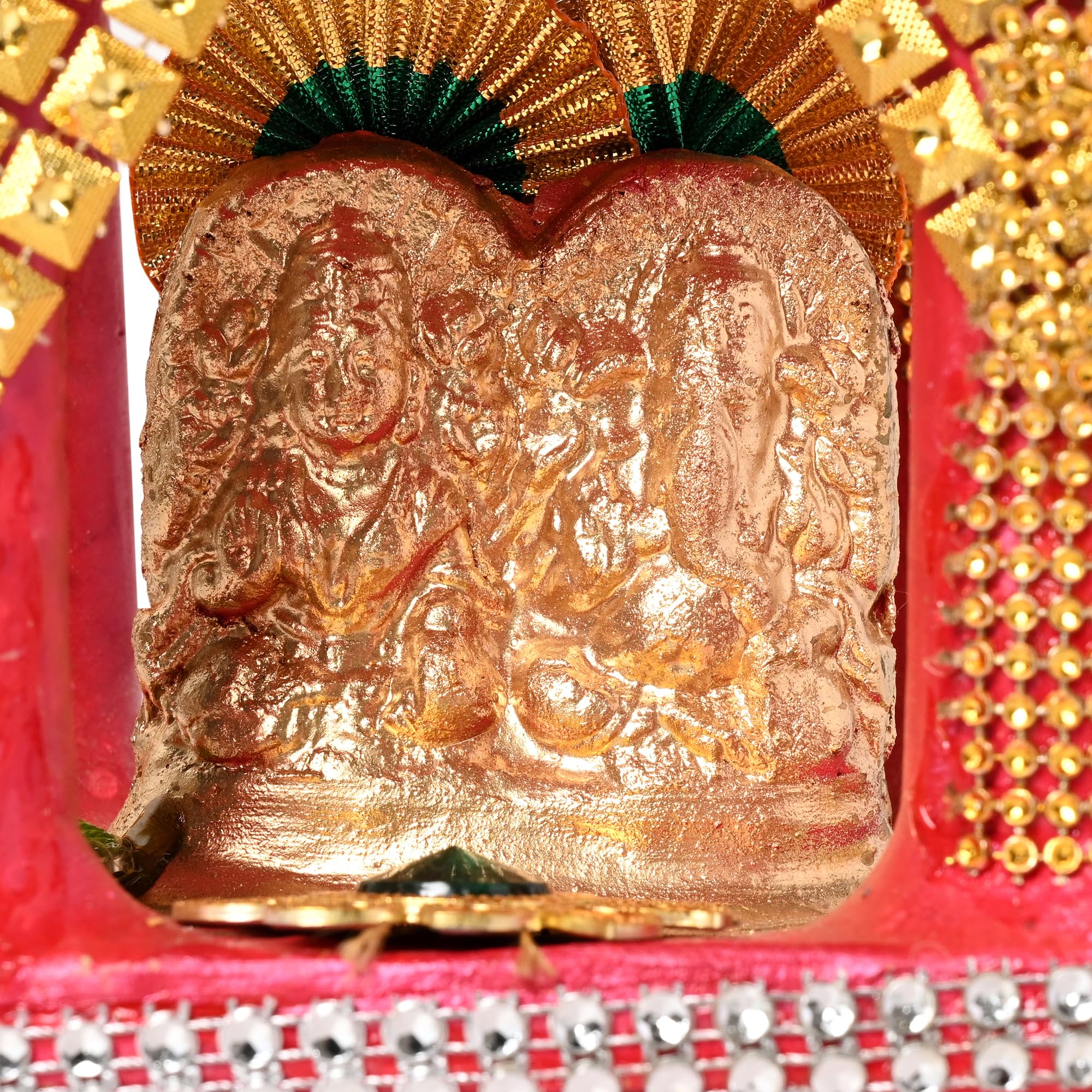 KSI Lakshmi Ganesh Temple for Diwali Puja with 4 Diyas on top, Made of Earthen Clay Lakshmi Ganesh Murti for Diwali Puja, 13 cm x 13 cm x 20 cm (LxWxH)