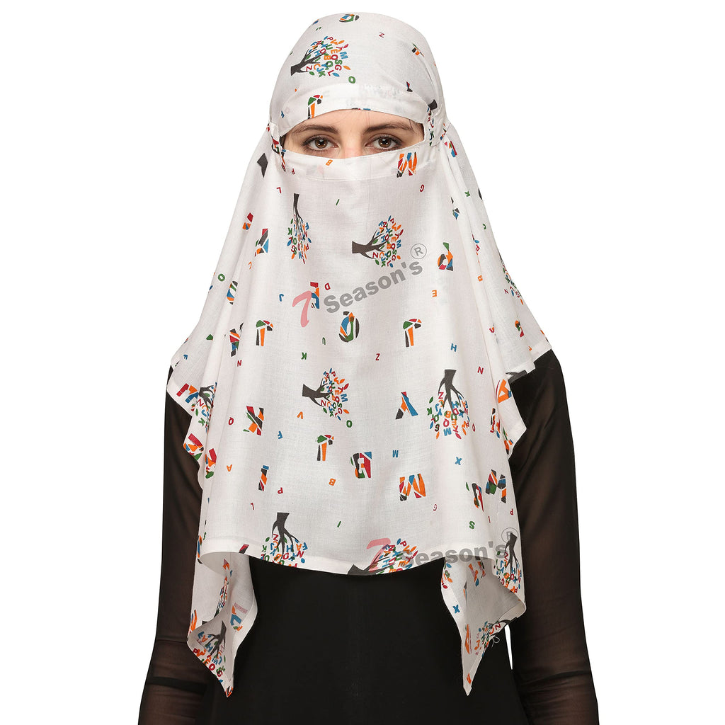 7 season's Cotton Scarf Cum Mask Universal Size Usable For Vehicle Driver For Sunlight UV Protection White Printed Design For Girl & Women (ABCD - s), For Female