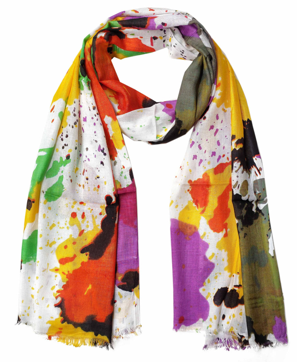 Fabtone Women’s Scarf/Stole | Yellow & Purple Multi Splash Print | Soft Lightweight Fabric | 70x180 cm | All-Season Stylish Wrap | Dust & Sun Protection | Trendy Fashion Accessory