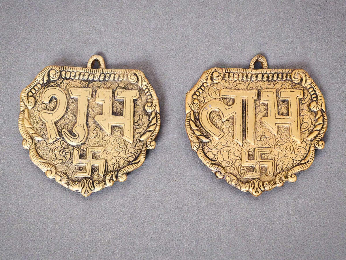 Kridaykraft Metal Shubh Labh Wall Hanging, Golden, Decorative Door Hanging, Swastik Design, 11 cm, 80 gm