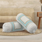 BLOCKS OF INDIA Cotton Hand Block Printed Bolster Cover | Booster Cover with Drawstring | Round Long Pillow Cover for Bed | Dewan Pillow Cover Set 16 X 32 | Set of 2 (Green BUTI)