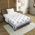 BLOCKS OF INDIA Hand Block Printed Cotton Single Size Reversible Malmal Dohar for Summer (Blue Lily LINE) Kafalo