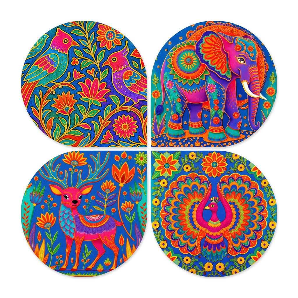 Artvibes Nature & Wildlife Wooden Wall Hanger for Home Decor | Art For Wall | Door Decoration Items | Paintings For Wall | Wall Art Print | Handcrafted Art | Unique Gift Items (WH_8449N), Set of 4