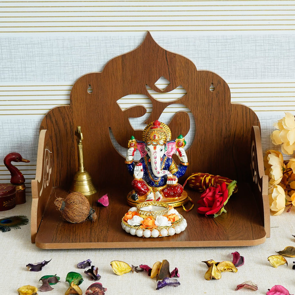 eCraftIndia Om Design Wooden Temple for Home Office | Home Temple Pooja Mandir | Small Temple Gift for Diwali Housewarming