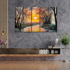 VIBECRAFTS Forest Sunset 5 Pieces Canvas Wall Painting For Home | Office | Living Room | Gift (PTVC5Pcs4_8511N)
