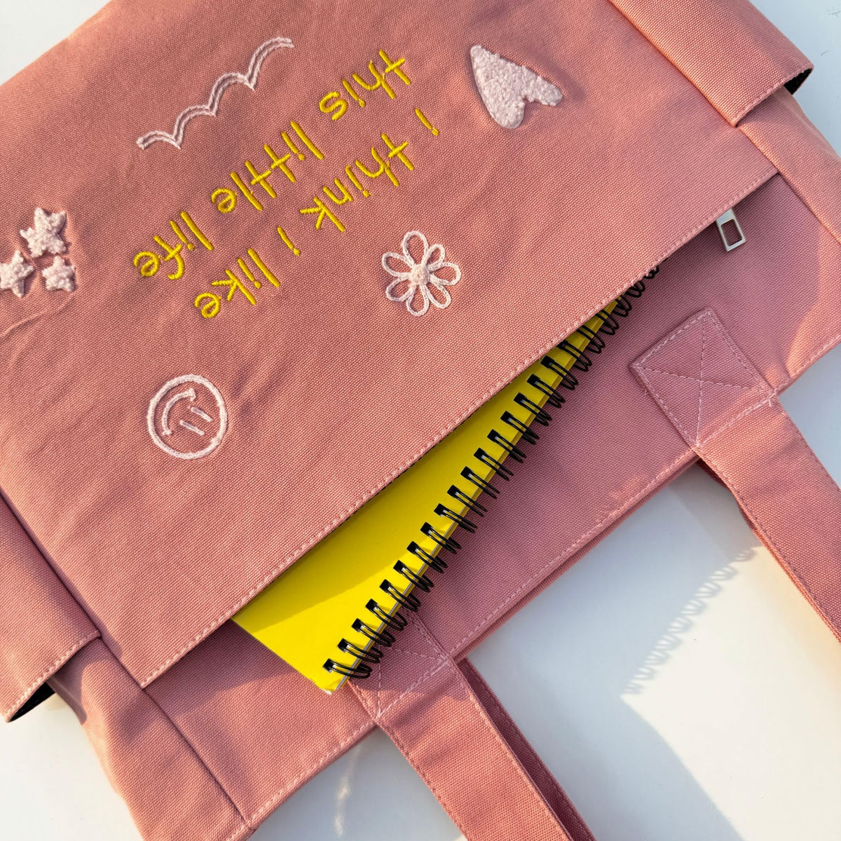 TSANTA Cotton Canvas Tote Bag for College, Office or Travel with Zipper Closure, Laptop Compartment (Little Life Pink)