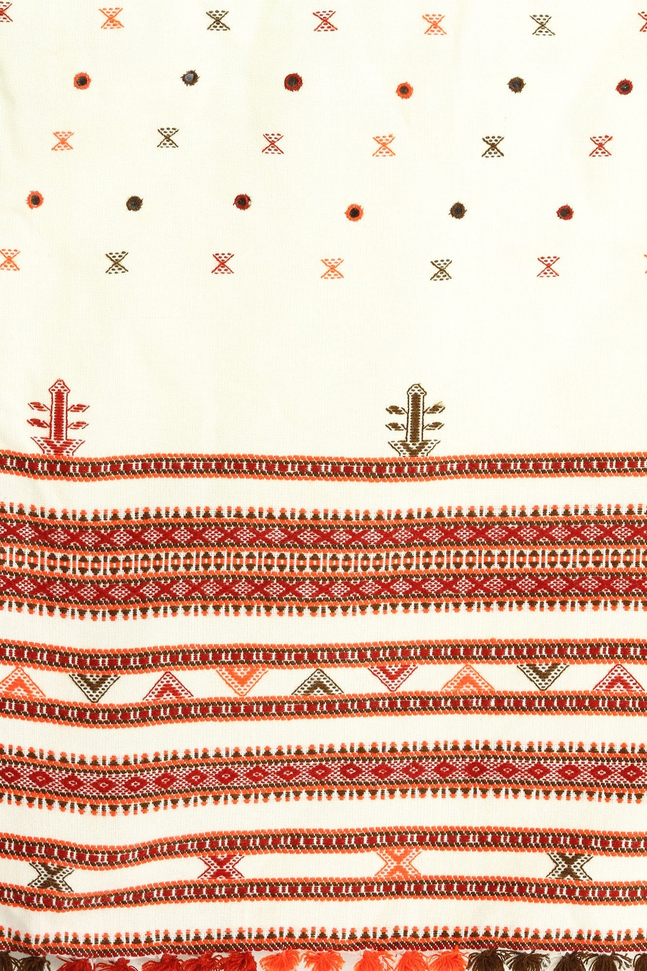 Exotic India Women's Shawl from Kutch with Woven Border and Embroidered Mirrors Pure Wool Shawl (SWJ71--cream)