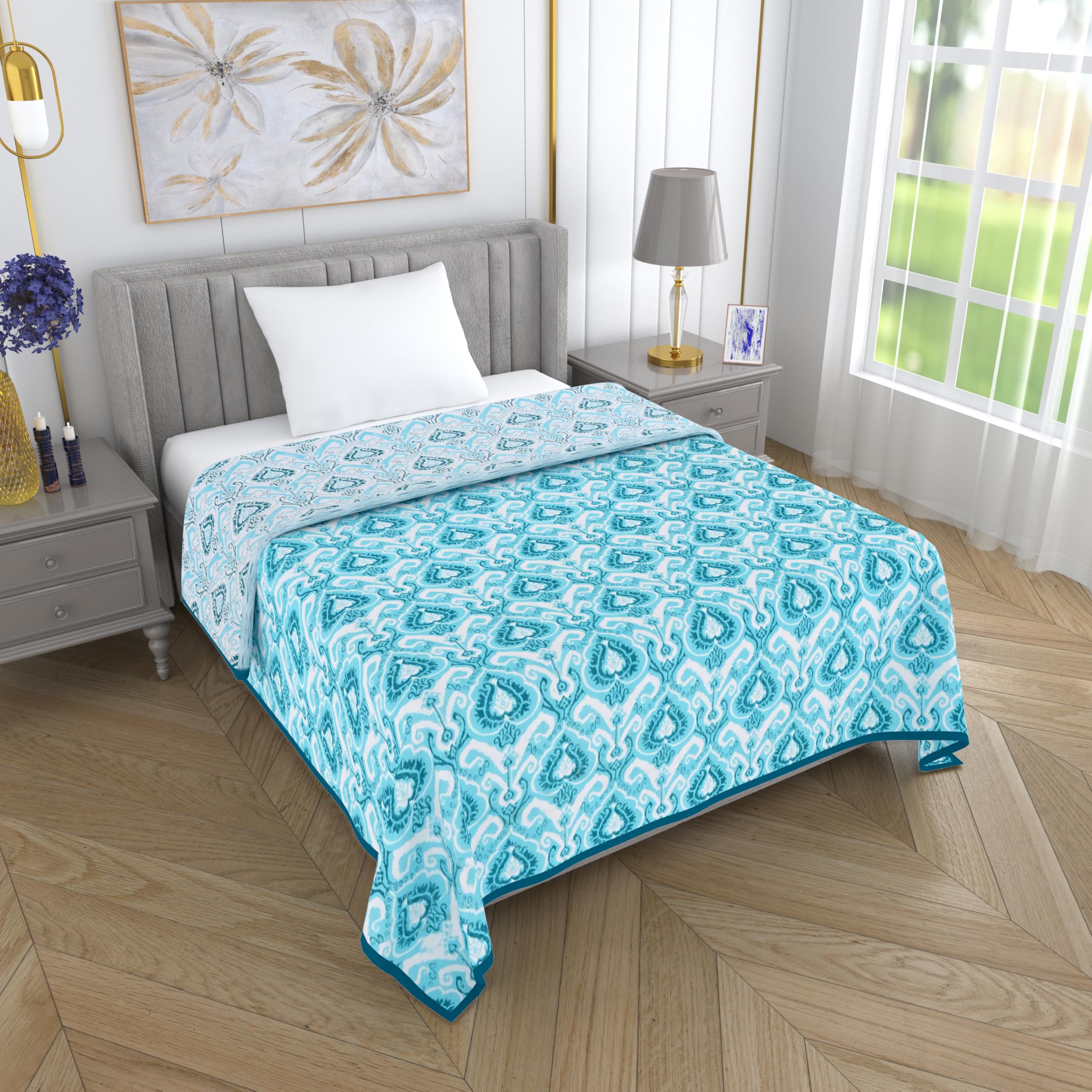 Mafatlal Sparsh Dohar Single Bed, 150 GSM Pure Cotton Malmal, Reversible AC Blanket, Soft & Breathable Cotton Blanket for Summer, Monsoon & Winter, 147 x 223 cm, Classic Blue Kafalo
