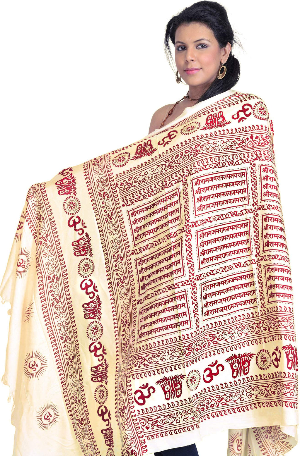 Exotic India Women's Shawl (SRB84-pearled-ivory_Pearled Ivory_OS)