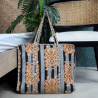 Cotton Quilted Tote Bag for Women, Jungle Print Handbag, Reusable Shoulder Bag with Dual Handles, Lightweight Travel Shopping Tote, Large Capacity Everyday Carry Bag - (Grey tiger bag, 12×12 In)