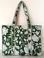 Cotton Tote bag for Women | Shoulder Bag | Reversible Bag | Durable Shopping bag | Reusable Grocery Bags | Eco friendly Bags| Handmade Cotton Bag | Stylish Quilted handBag (Dark Geen White)